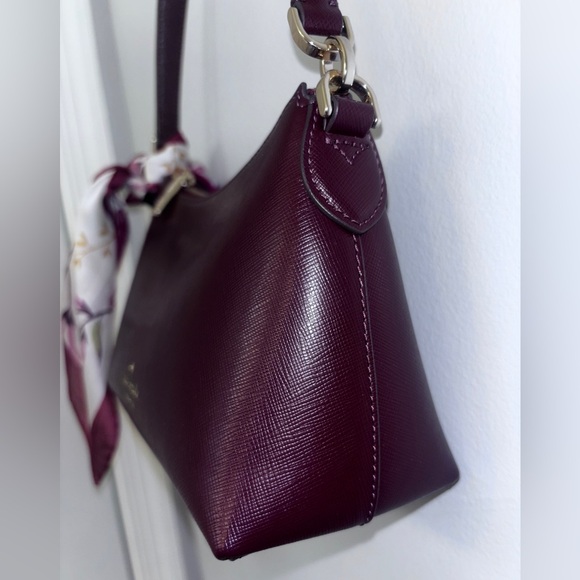 Kate Spade Burgundy Saffino leather shoulder bag w La Siene scarf and bag strap - Picture 4 of 6